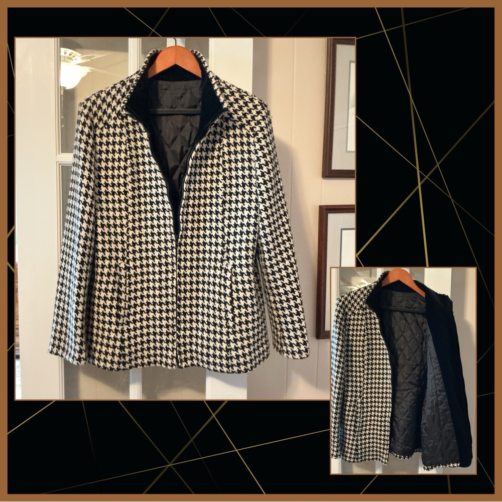 Houndstooth Woven Jacket, Boutique Quality, Size Large • Untagged • Unbranded